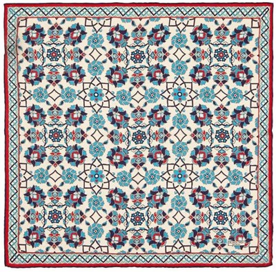 Ekru Lacivert Motif Desen Mendil