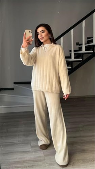 Ekru Polo Yaka Triko Takım