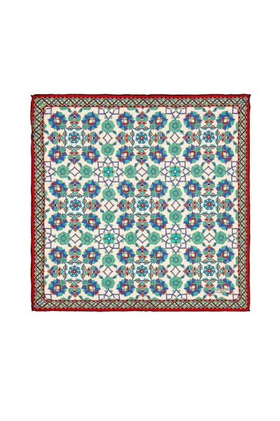 Ekru Turkuaz Motif Desen Mendil