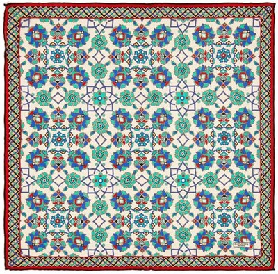 Ekru Turkuaz Motif Desen Mendil
