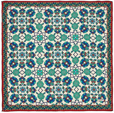 Ekru Yeşil Motif Desen Mendil