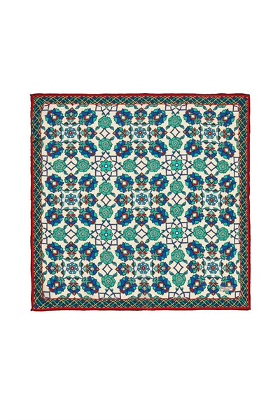 Ekru Yeşil Motif Desen Mendil