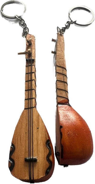 El Yapımı 2 Adet Birden Minyatür Anahtarlık Bağlama Saz Araba Süsü
