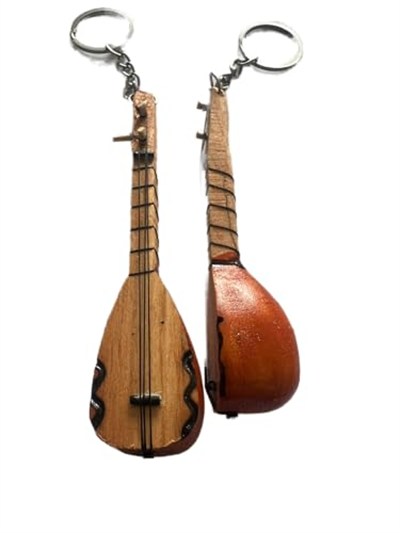 El Yapımı 2 Adet Birden Minyatür Anahtarlık Bağlama Saz Araba Süsü