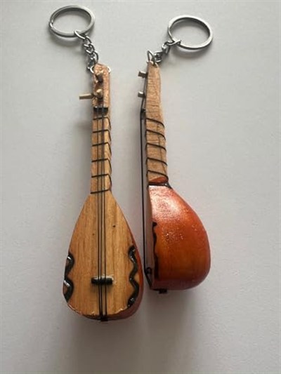 El Yapımı 2 Adet Birden Minyatür Anahtarlık Bağlama Saz Araba Süsü