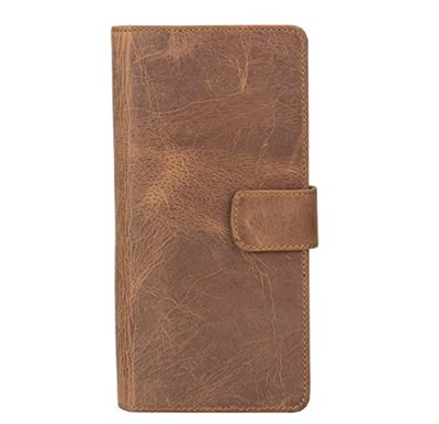 El Yapımı Çıtçıtlı Deri Cüzdan - Telefon Bölmeli, Hakiki Deri Premium Kalite Kartlık Cüzdan, 2si Pencereli 13 Kart Bölmesi, Erkek ve Kadın için Hakiki Deri Cüzdan (Antik Kahverengi)