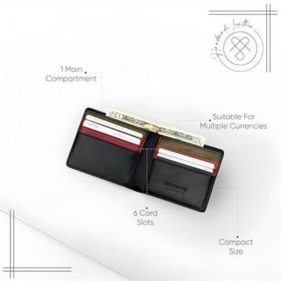 El Yapımı Deri Bifold Erkek Cüzdanı | Tam Tahıl Hakiki Deriden Üretildi | RFID Güvenli İnce Yatay Cüzdan 6 Kart Sahibiyle | Noel Doğum Günü için Hediye Kutusu ve Kılıfı