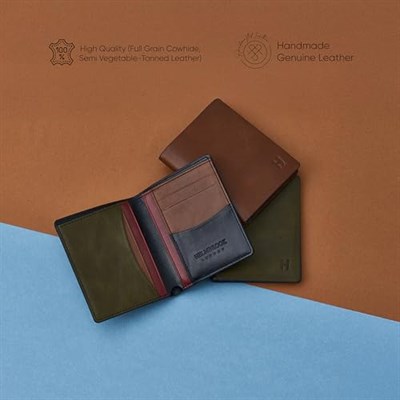 El Yapımı Deri Bifold Erkek Cüzdanı | Tam Tahıl Hakiki Deriden Üretilmiştir | 6 Kart Sahibine Sahip RFID Güvenli İnce Dikey Cüzdan | Noel Doğum Günü için Hediye Kutusu ve Kılıfı