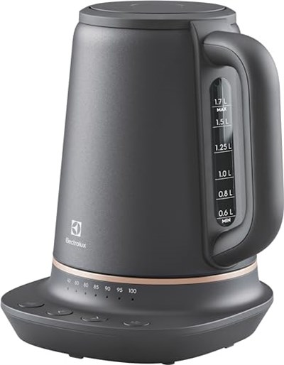 Electrolux E7K1-6BP Explore 7 Kettle | 2400W, 1.7L Kapasite, Kireç Filtresi, Otomatik Kapanma, Sıcaklık Ayarlı Kettle | Çay, Kahve ve Sıcak İçecek - Seçenekler: E7K1-6BP, E7GK1-8BP, E3K1-3ST, E5K1-6ST