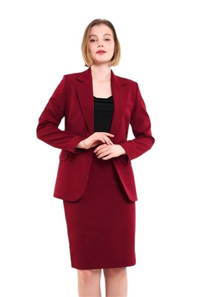Elegant Bordo Takım Elbise, Kalem Etek ve Ceket, Astarlı, Ofis ve İş Kıyafeti, Kadın İçin Klasik Kesim