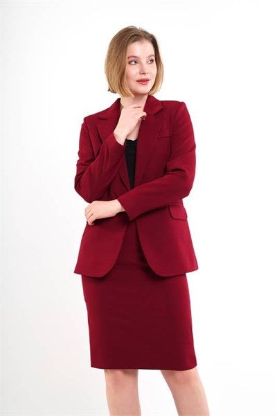 Elegant Bordo Takım Elbise, Kalem Etek ve Ceket, Astarlı, Ofis ve İş Kıyafeti, Kadın İçin Klasik Kesim
