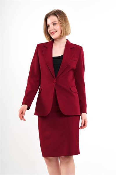 Elegant Bordo Takım Elbise, Kalem Etek ve Ceket, Astarlı, Ofis ve İş Kıyafeti, Kadın İçin Klasik Kesim