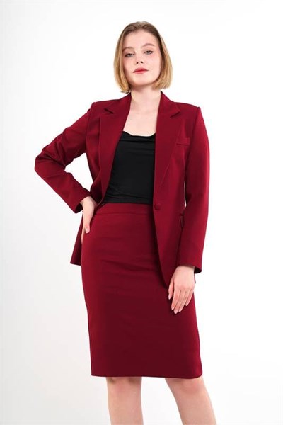 Elegant Bordo Takım Elbise, Kalem Etek ve Ceket, Astarlı, Ofis ve İş Kıyafeti, Kadın İçin Klasik Kesim