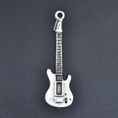 Elektro Gitar Deri ip Kolye - Gümüş Kaplama - Kadın Erkek Kolye - No:928