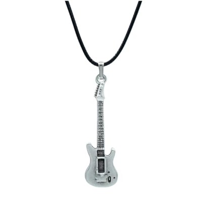 Elektro Gitar Deri ip Kolye - Gümüş Kaplama - Kadın Erkek Kolye - No:928