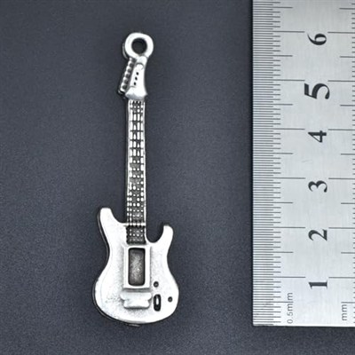 Elektro Gitar Deri ip Kolye - Gümüş Kaplama - Kadın Erkek Kolye - No:928