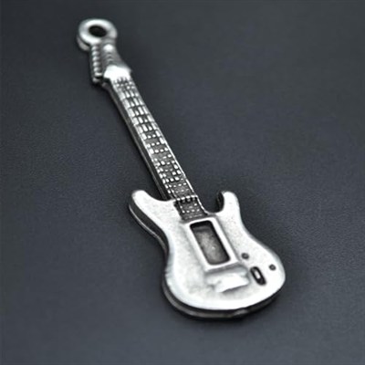 Elektro Gitar Deri ip Kolye - Gümüş Kaplama - Kadın Erkek Kolye - No:928