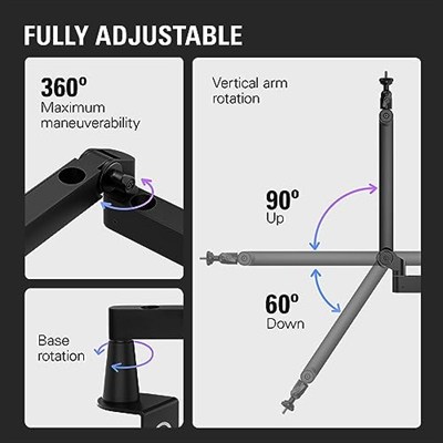 Elgato Wave Düşük Profil Mikrofon Taşıyıcı Kol, 360 Derece Yatay & 90 Derece Diker Ayarlama, Kablo Gizleme Kanalları (10AAN9901)