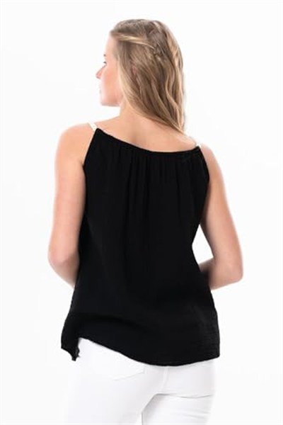 Eliş Şile Bezi Askılı Alaçatı Yazlık Müslin Bluz, 2XL, 514.05, Siyah, Kadın