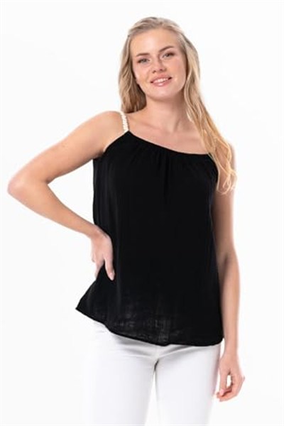 Eliş Şile Bezi Askılı Alaçatı Yazlık Müslin Bluz, 2XL, 514.05, Siyah, Kadın