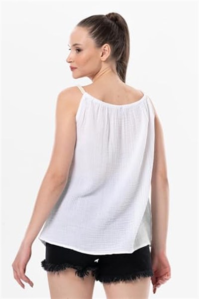 Eliş Şile Bezi Askılı Alaçatı Yazlık Müslin Bluz, 2XL, 514.05, Beyaz, Kadın