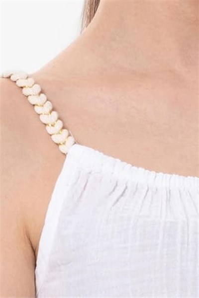 Eliş Şile Bezi Askılı Alaçatı Yazlık Müslin Bluz, L/XL, 514.05, Beyaz, Kadın