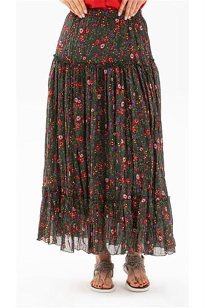 Eliş Şile Bezi Buse Vual Uzun Yazlık Etek Tomurcuk Desen, 3XL, ETK.K.0010, Yeşil, Kadın