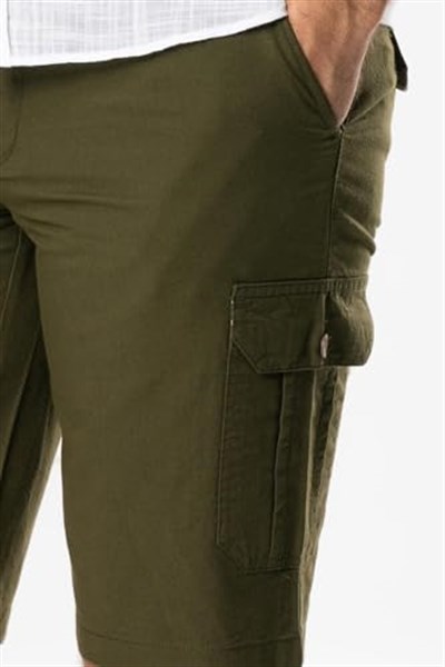 Eliş Şile Bezi Ege Gabardin Kargo Cepli Şort Haki Hk