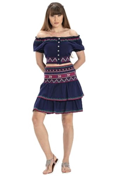Eliş Şile Bezi Şile Bezi Latin Mini Yazlık Etek, XL, 230.05, Mor, Kadın