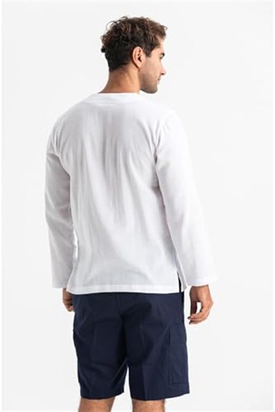 Eliş Şile Bezi Uzun Kol Şile Bezi Bisiklet Yaka Etnik Yazlık T-shirt, M, TST.E.0001, Beyaz, Erkek