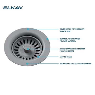 Elkay LKQS35BK Çıkarılabilir Sepet Süzgeç ve Kauçuk Tıpalı Polimer Tahliye Bağlantısı, Siyah