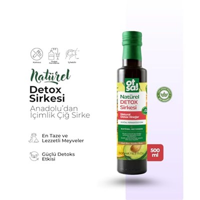 Elma Sirkesi, Ananas Sirkesi, Karışık Meyve Pulpu, Sandaloz Sakızı, Avokado Yaprağı, Karnıyarık Otu ve Yeşil Elma Kabuğu İçeren Doğal Detox Sirkesi 500 ml