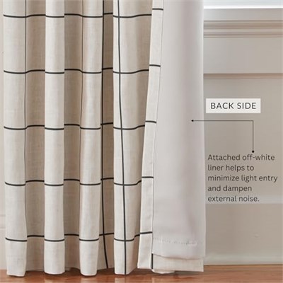 Elrene Home Fashions Brighton Pencere Camı Ekose Karartma Pencere Perdesi, Oturma Odası ve Yatak Odası Örtüsü, Çubuk Cep Sekmel - Seçenekler: 132.1G x 213.4U cm (1 Panel), 132.1G x 241.3U cm (1 Panel)
