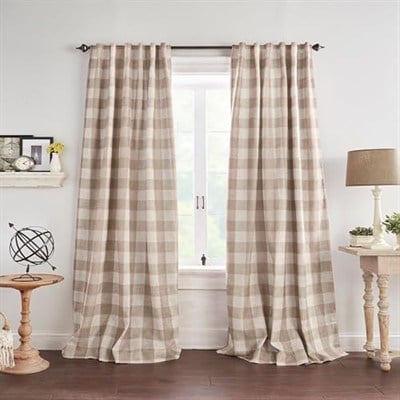 Elrene Home Fashions Farmhouse Living Grainger manda karo karartma perdesi, oturma odası ve yatak odası için, çubuk cepli, 132,1 x 213,4 cm, keten, 1 perde