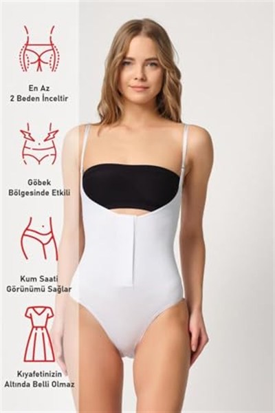 EMAY Beyaz 2043 Göğsü Açık Agraflı Body Korse