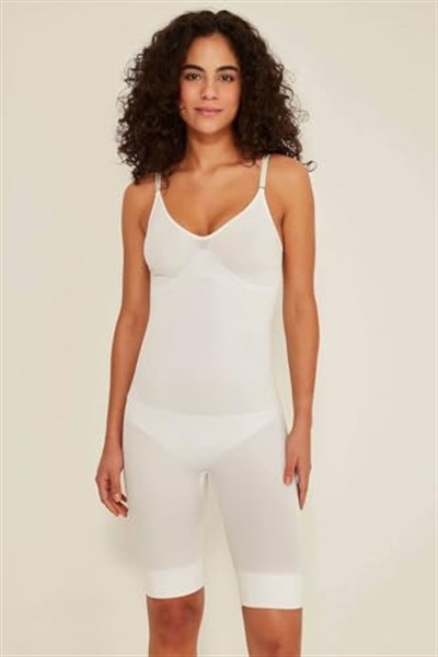 EMAY Kadın Beyaz Seamless Dikişsiz Iz Yapmayan Askılı Body Boxer Korse