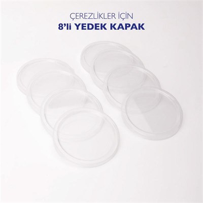 Emaylab 8’li Yedek Mika Kapaklar - Emaye Çerezlik, Kahvaltılık, Reçellik, Zeytinlik Ve Sunumluklar Için 8cm