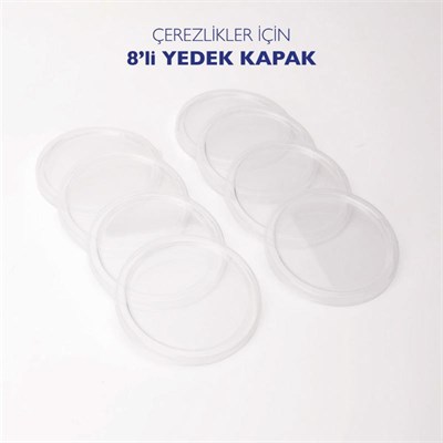 Emaylab 8’li Yedek Mika Kapaklar - Emaye Çerezlik, Kahvaltılık, Reçellik, Zeytinlik Ve Sunumluklar Için 8cm