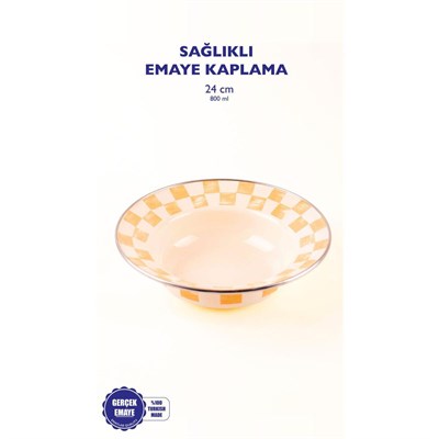 Emaylab Beige Dama Desenli Emaye Çukur Makarna Ve Salata Tabağı 24cm