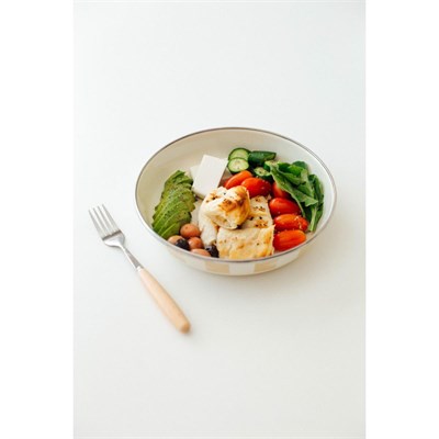 Emaylab Beige Emaye Bowl Tabağı - Bowl Kase - Salata Kasesi - Sunum Kasesi 21cm