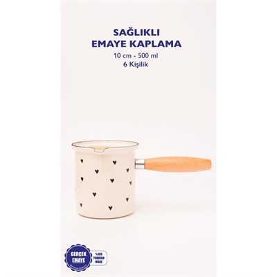 Emaylab Black Cupid Emaye Ahşap Saplı Cezve (500ml-6 Kişilik)