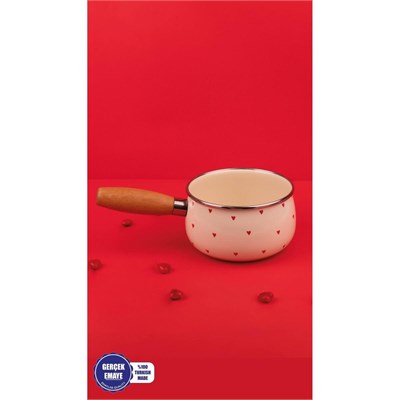 Emaylab Cupid Ahşap Saplı Kalp Desenli Emaye Sos Tavası 16cm 1,3 Litre (i̇ndüksi̇yon Dahi̇l Tüm Ocaklara Uygun)
