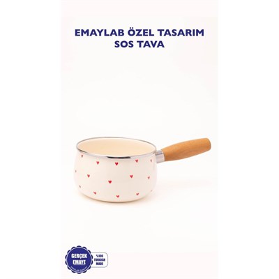 Emaylab Cupid Ahşap Saplı Kalp Desenli Emaye Sos Tavası 16cm 1,3 Litre (i̇ndüksi̇yon Dahi̇l Tüm Ocaklara Uygun)