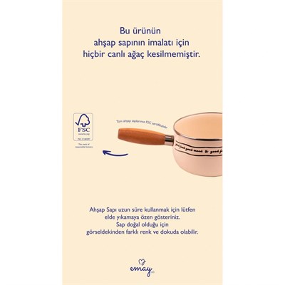 Emaylab Cupid Ahşap Saplı Kalp Desenli Emaye Sos Tavası 16cm 1,3 Litre (i̇ndüksi̇yon Dahi̇l Tüm Ocaklara Uygun)