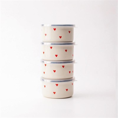 Emaylab Cupid Emaye 4’lü Kapaklı Çerezlik, Kahvaltılık, Reçellik, Zeytinlik, Sunumluk Seti 8cm 200 Ml