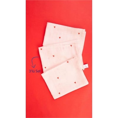 Emaylab Cupid Kalp Desenli %100 Müslin -pamuk Mutfak Kurulama Bezi Ve Bebek Omuz Bezi (3lü Set)