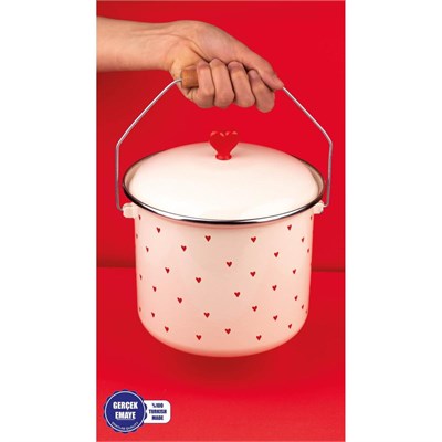 Emaylab Cupid Kalp Desenli Emaye Yoğurt/bakliyat Bakracı (20cm-3 Litre-tüm Ocaklarla Uyumlu)
