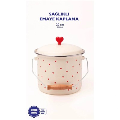 Emaylab Cupid Kalp Desenli Emaye Yoğurt/bakliyat Bakracı (20cm-3 Litre-tüm Ocaklarla Uyumlu)
