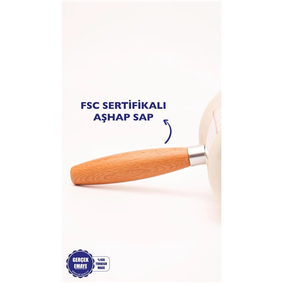 Emaylab Cupid Kareli Emaye Ahşap Saplı Cezve (500ml-6 Kişilik)