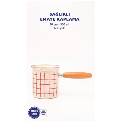 Emaylab Cupid Kareli Emaye Ahşap Saplı Cezve (500ml-6 Kişilik)